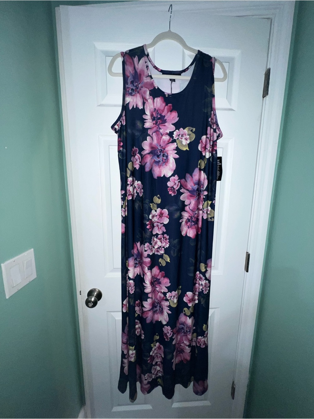 Denim 24/7 Navy Maxi Dress with Pink Floral Print